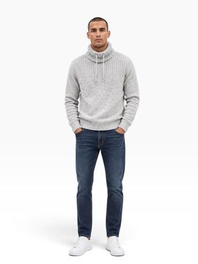 Turtleneck Cable-Knit Sweater - Light Gray